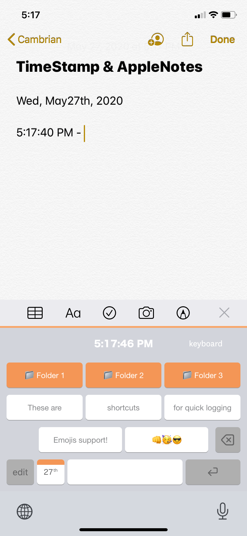 TimeStamp Keyboard for iOS